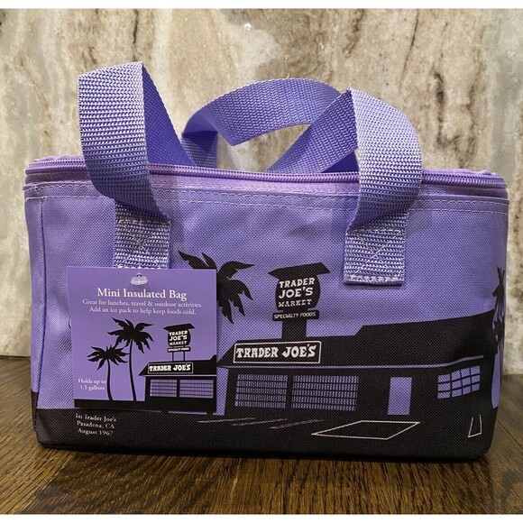 Trader Joe's Bag Mini Insulated Cooler Tote Lunch Bag Lavender Purple NEW - Picture 2 of 10